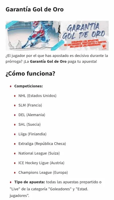 Winamax promociones Garantía Gol de Oro