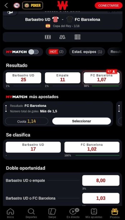Winamax cuotas propuestas