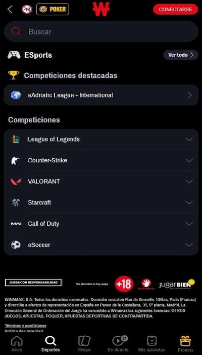Winamax apuestas en E-sports
