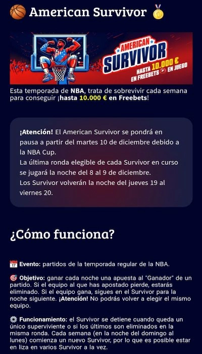 Winamax promociones american survivor