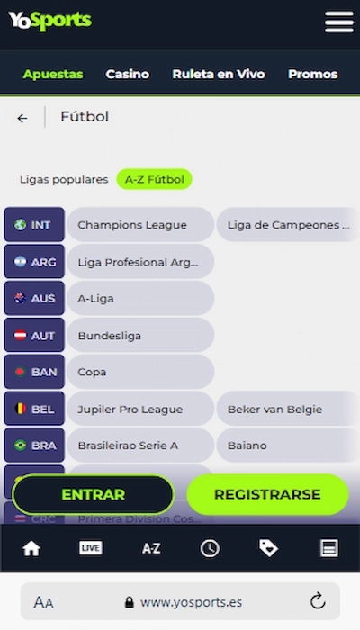Competiciones disponibles en YoSports