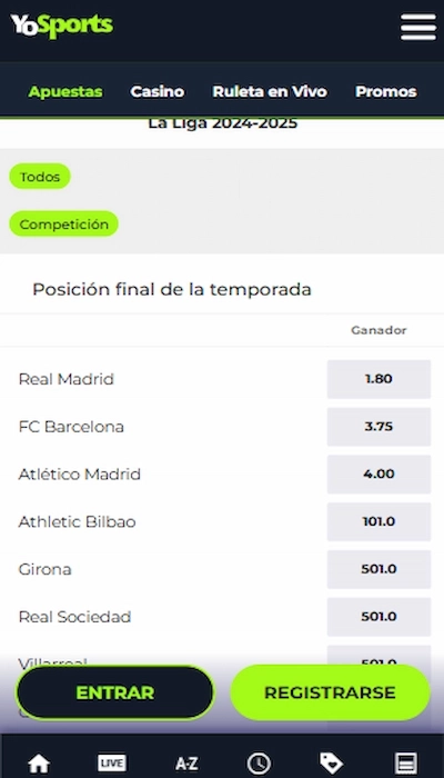 Apuestas a largo plazo en YoSports
